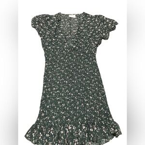 Dark Green Floral Ruffle Dress